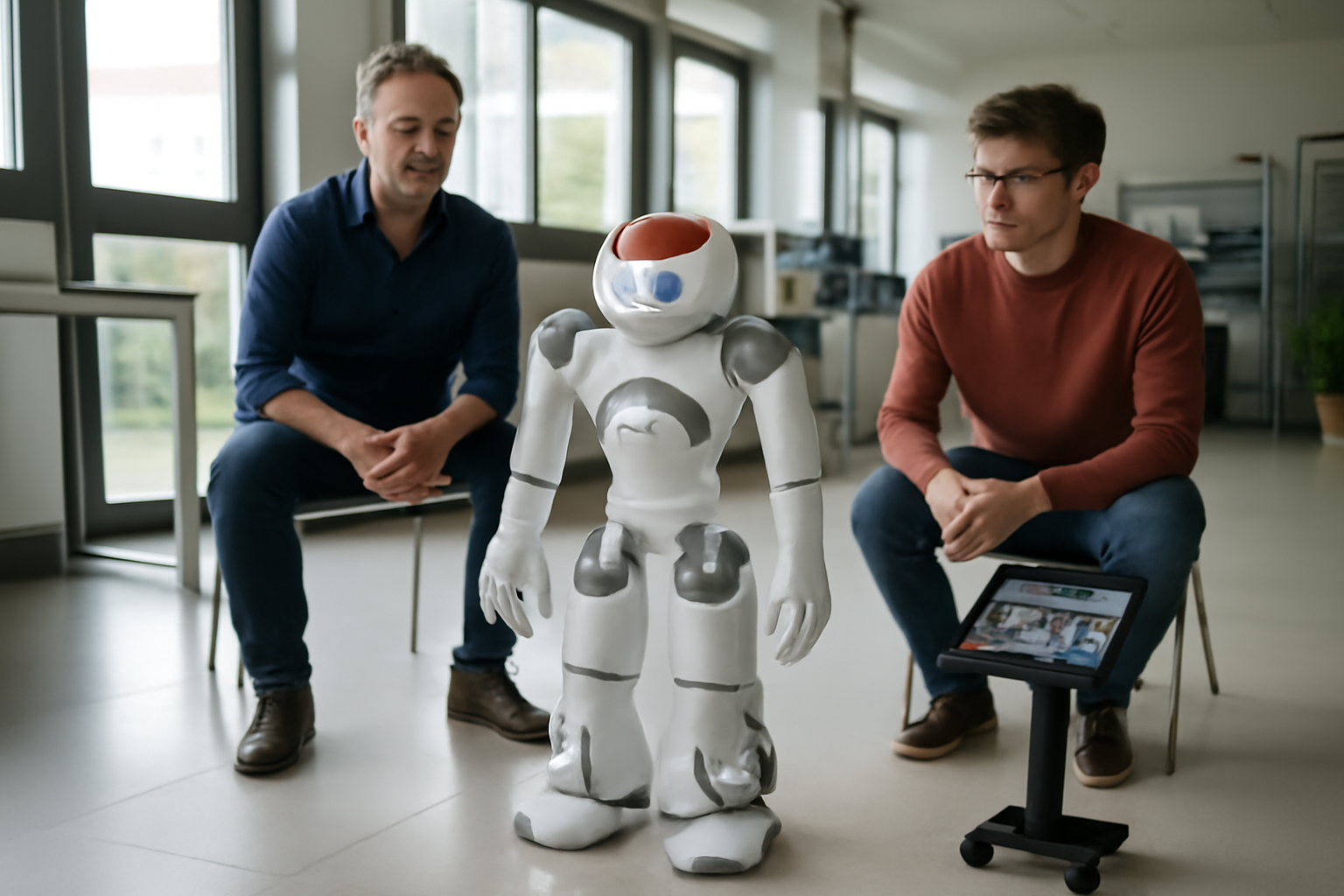nao robot humanoïde en démonstration avec caméras et microphones