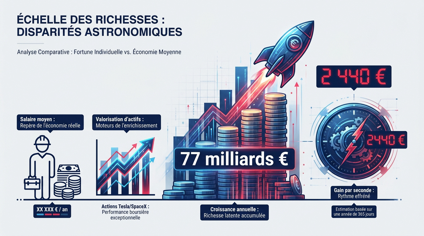 Graphique illustrant l'écart entre la fortune d'Elon Musk et les revenus moyens
