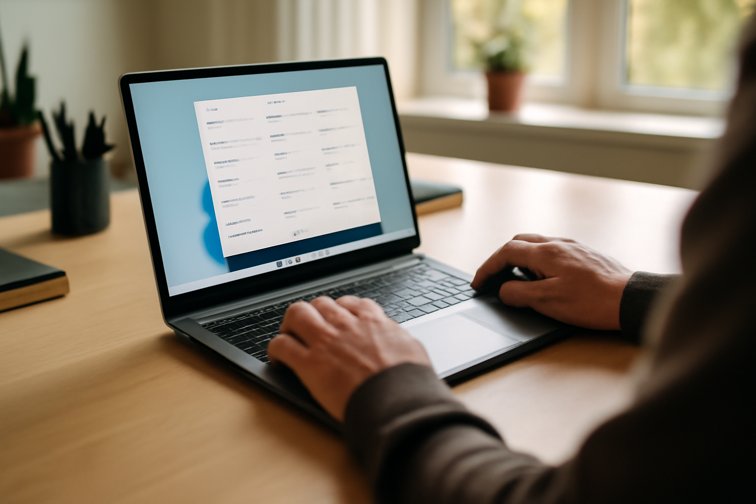 Ouverture de la page Paramètres Windows avec le raccourci Win + I sur un ordinateur portable en lumière de bureau