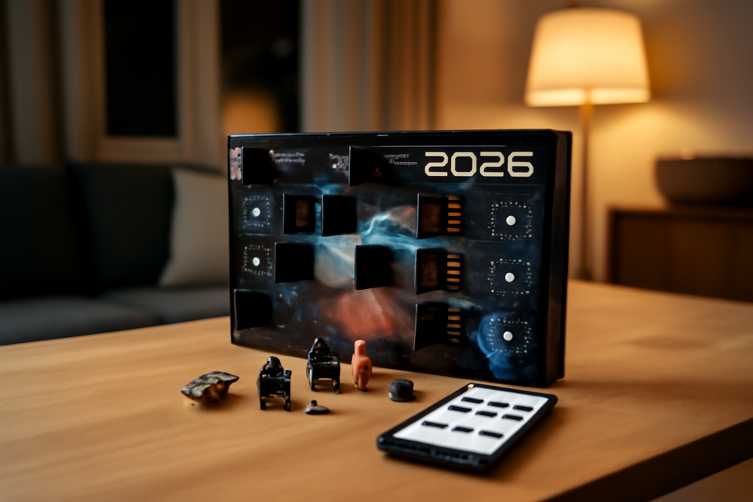 Calendrier de l’avent geek 2026 avec cases numérotées et figurines sur une table