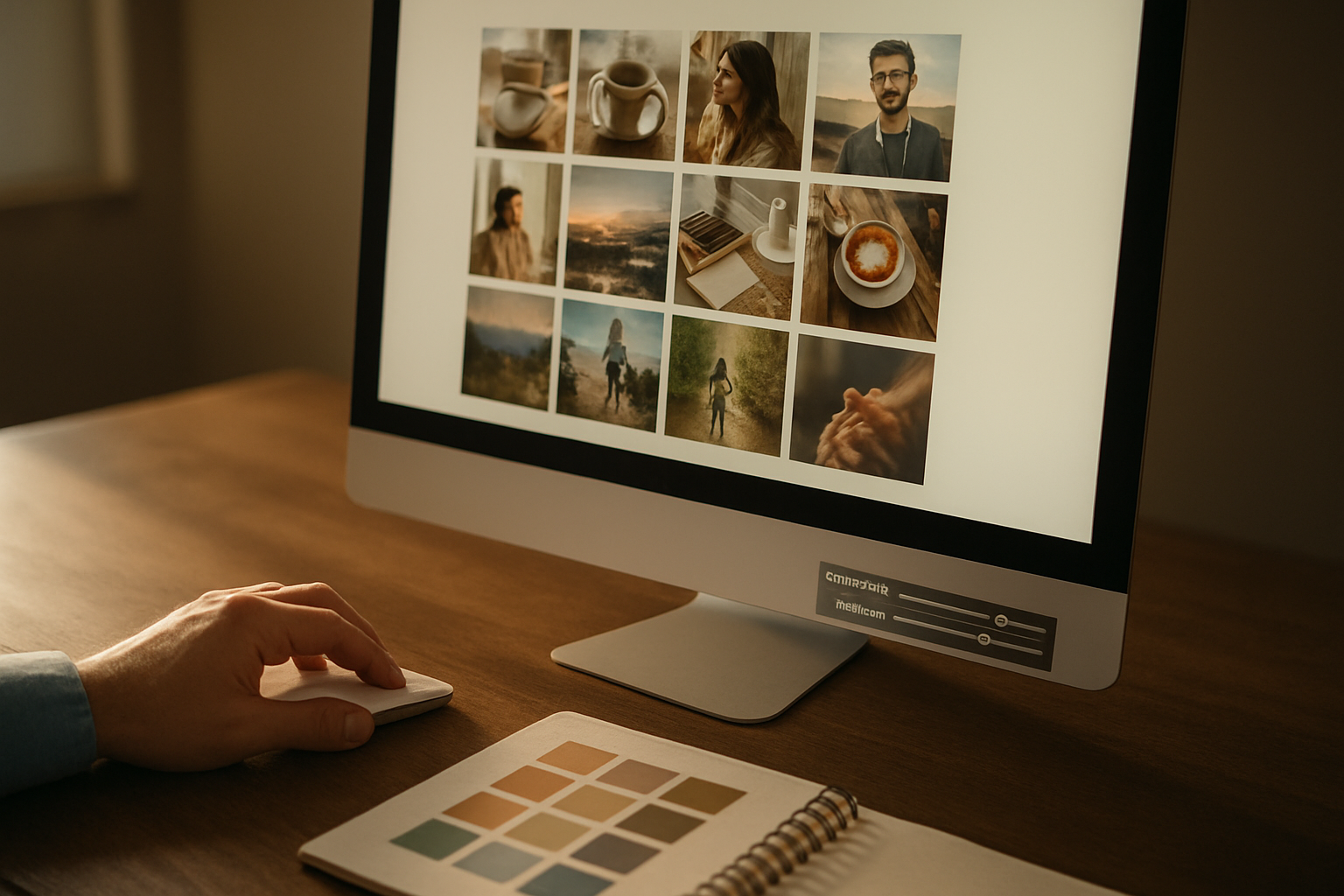 Workflow de prévisualisation d’un feed Instagram sur écran avec recadrage et réglages de couleur