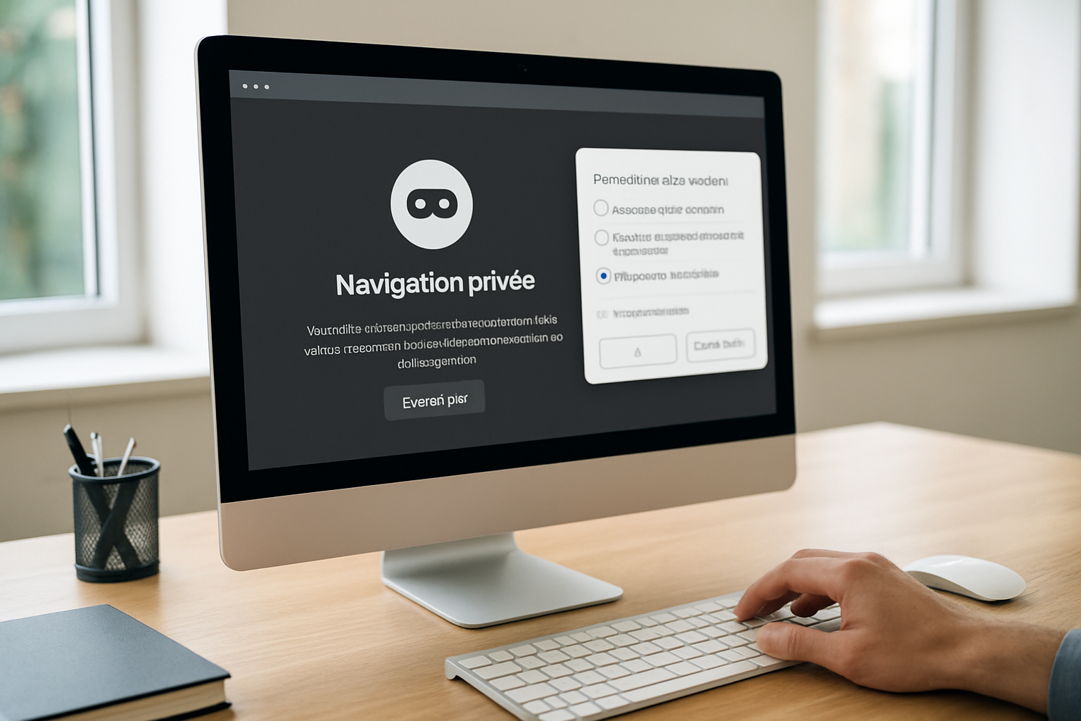 Fenêtre de navigation privée et réglages de cookies dans un navigateur moderne