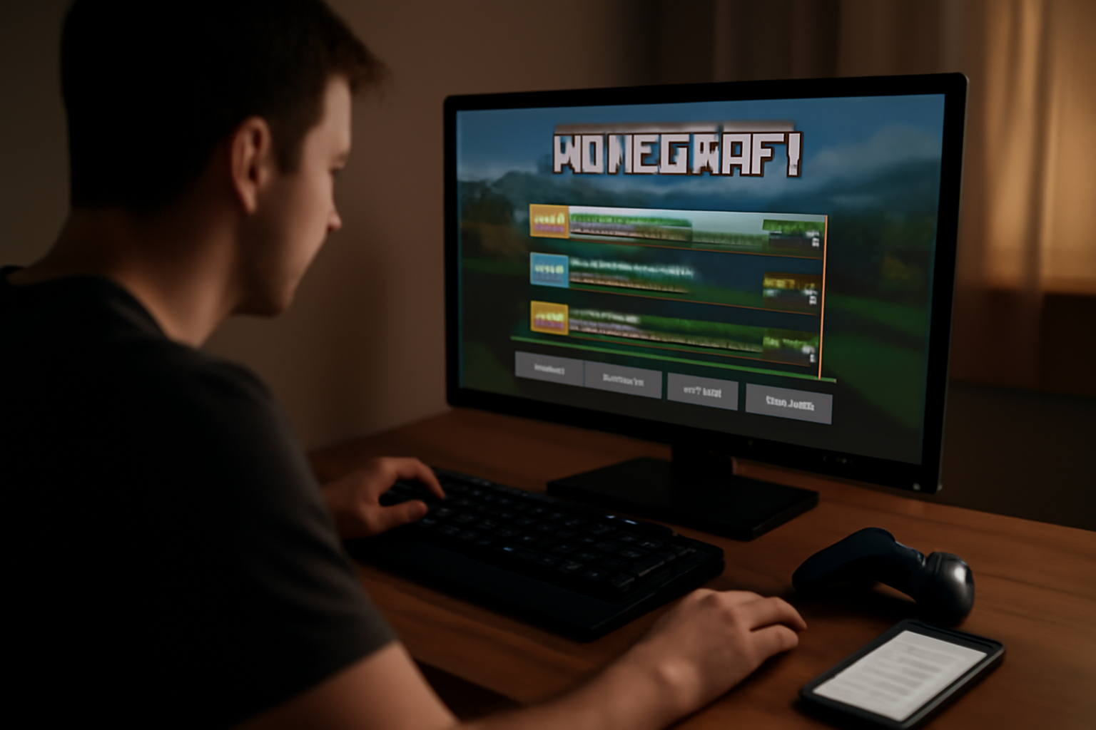 Joueur Minecraft vérifiant l’état d’un serveur via la connexion multijoueur sur un écran d’ordinateur