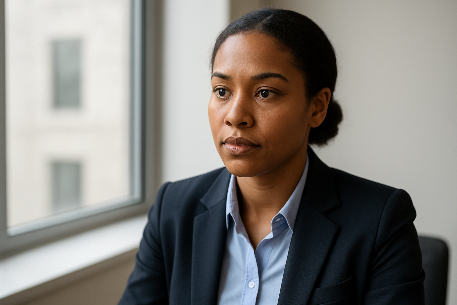 Portrait professionnel pour une linkedin photo, lumière douce face à une fenêtre et fond clair