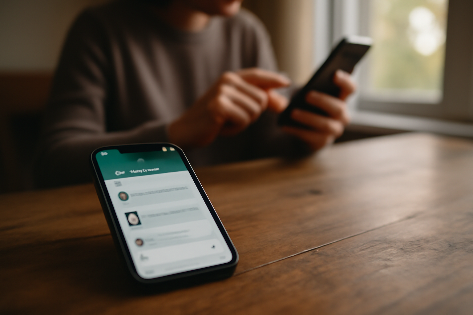 teleguard sur smartphone, écran de messagerie sécurisée, lumière naturelle