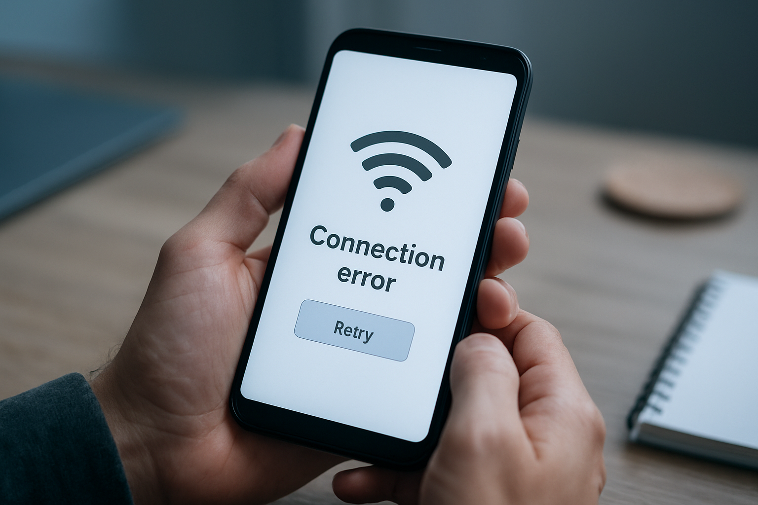 Écran de diagnostic sur un smartphone Android avec une connexion réseau instable et notifications d’erreur
